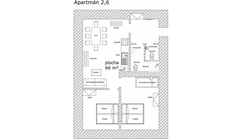 Apartmánový dům Pasťák Loučná nad Desnou - Apartmán pro 8 se 2 ložnicemi (č. 2, č. 6), Apartmán pro 5 osob se 2 ložnicemi (č. 1, č. 5)